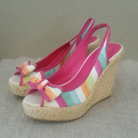 Coach Shoes - Coach Grace wedge peep toe bow sling back 7.5 pink